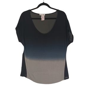 AMBIANCE APPAREL Gray Blue Black Ombre Semi Sheer Back Short Sleeve Top NWT L